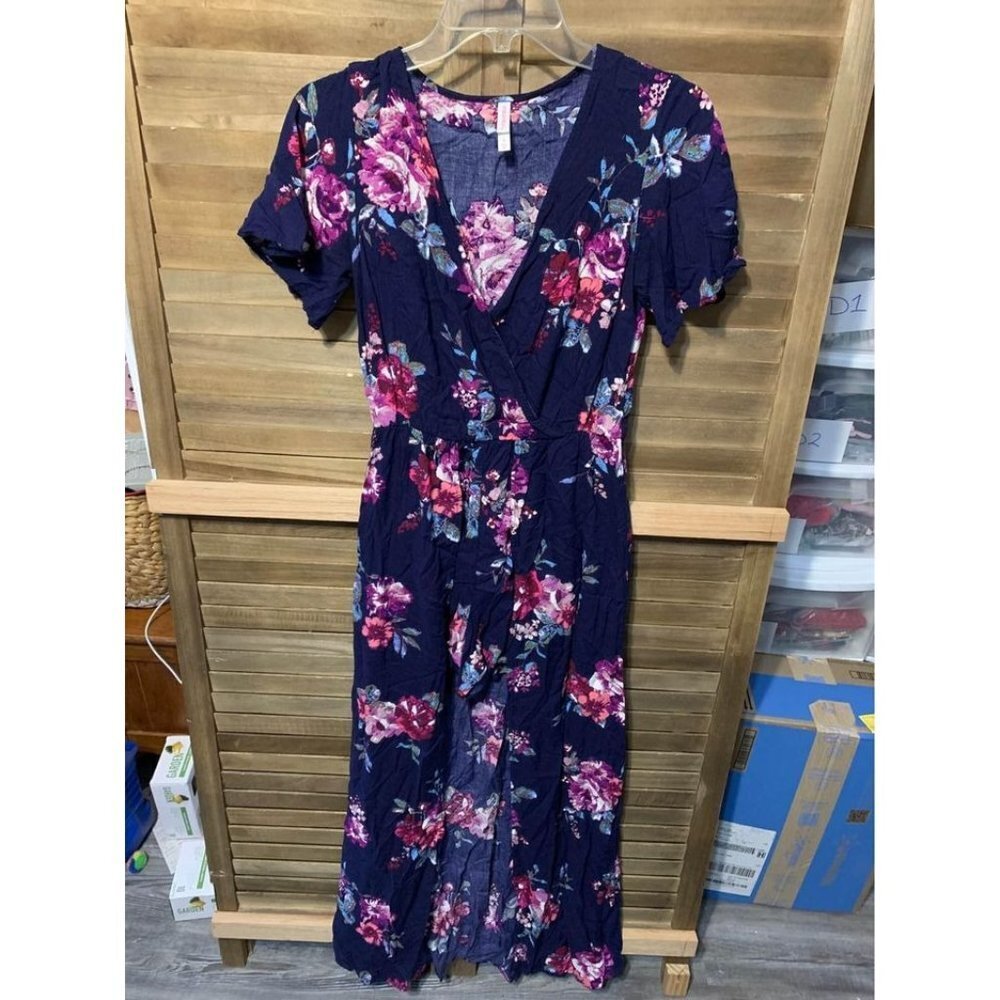 Xhileration Romper Boho Y2K Cottage Floral Summer Shorts Casual Blue Size Small